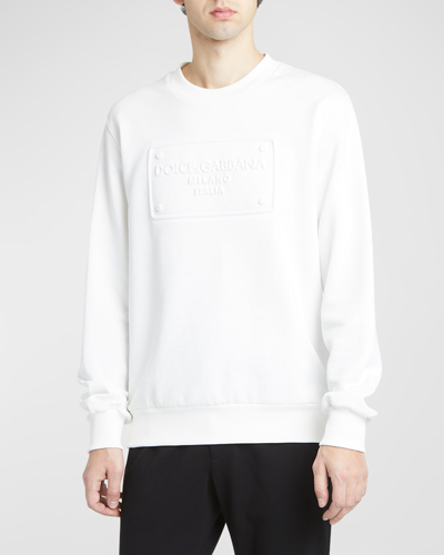 Shop Dolce & Gabbana Men's Debossed Logo Plaque Sweatshirt In White
