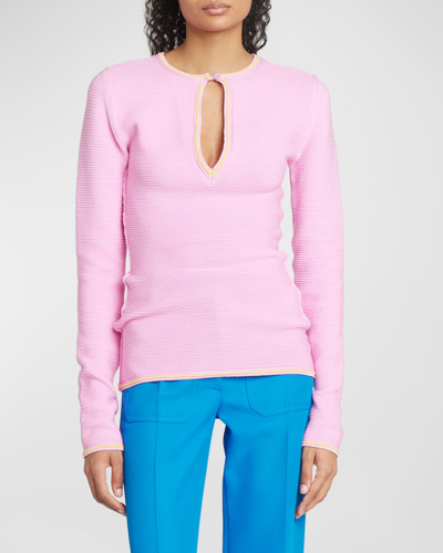 Shop Victoria Beckham Long-sleeve Keyhole Top In Pink