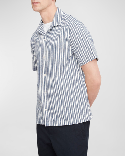 Shop Vince Men's Cabana Stripe Short-sleeve Shirt In Twilight Blue/off