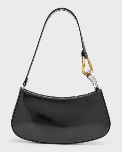 Shop Staud Ollie Zip Leather Shoulder Bag In Black