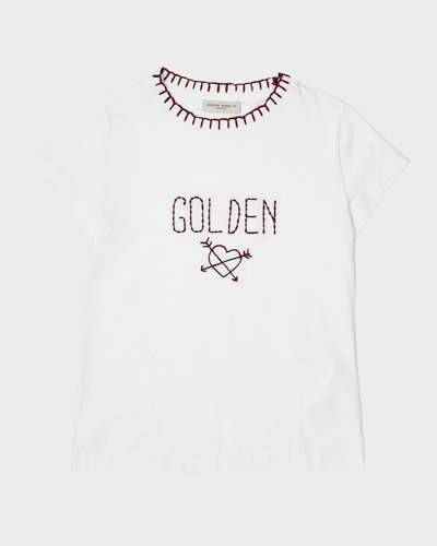 Shop Golden Goose Girl's Journey Embroidered T-shirt In Optic White