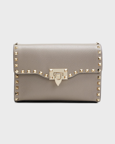 Shop Valentino Small Rockstud Leather Shoulder Bag In Moon Taupe