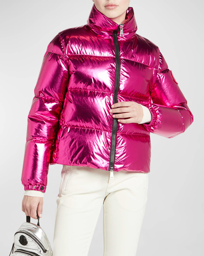 Shop Moncler Meuse Metallic Puffer Jacket In Dark Pink
