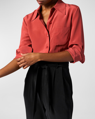Shop Equipment Quinne Spread-collar Button-down Silk Shirt In Earth Red