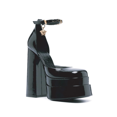 Versace Aevitas Patent Crystal Medusa Platform In Black