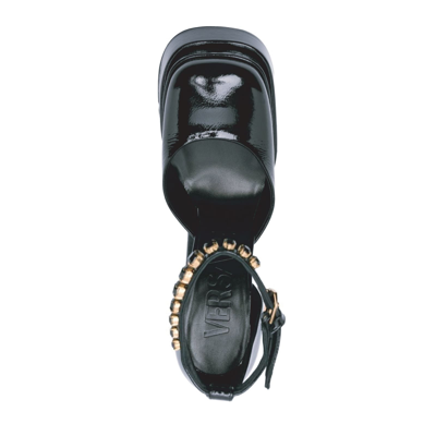 Shop Versace Leather Platform Sandals In Black