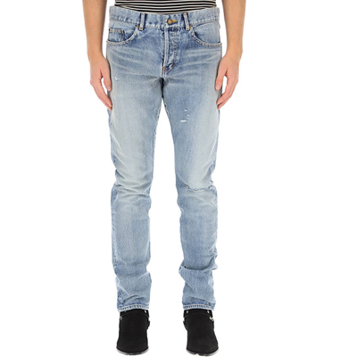 Shop Saint Laurent Slim Cotton Denim Jeans In Blue