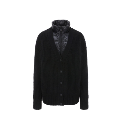 Shop Moncler Grenoble Wool Padded Cardigan In Black
