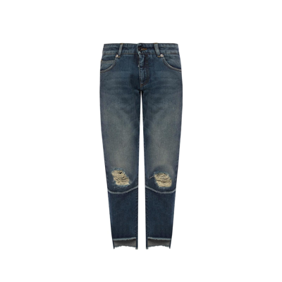 Shop Dolce & Gabbana Raw Trimmed Denim Jeans In Blue