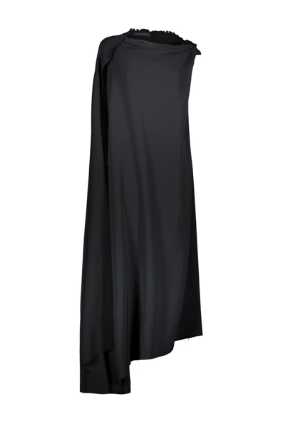 Shop Balenciaga Asymmetric Draped Sleeveless Dress In Black