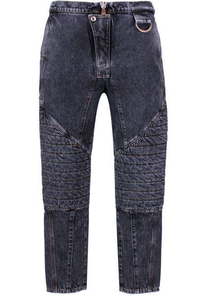 Shop Balmain Quilted Cropped Jeans In Grey