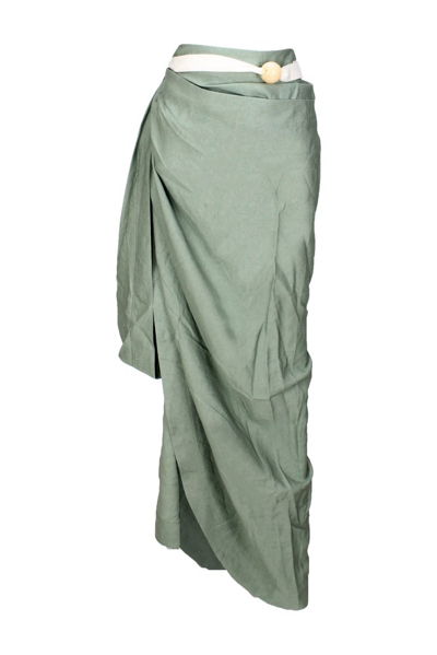Shop Jacquemus Beaded Sarong Skirt In Green