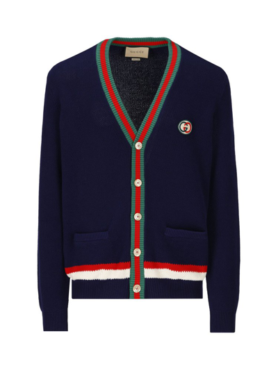 Shop Gucci Contrast Striped Knitted Cardigan In Multi