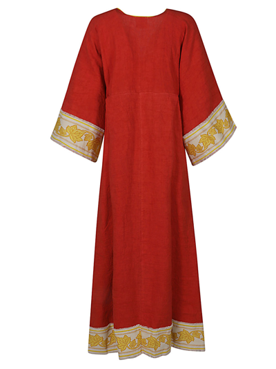 Shop Ninaleuca Linen Long Dress In Red