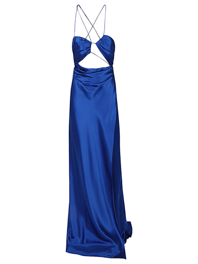 Shop The Sei Asymmetric Silk Long Dress In Blue
