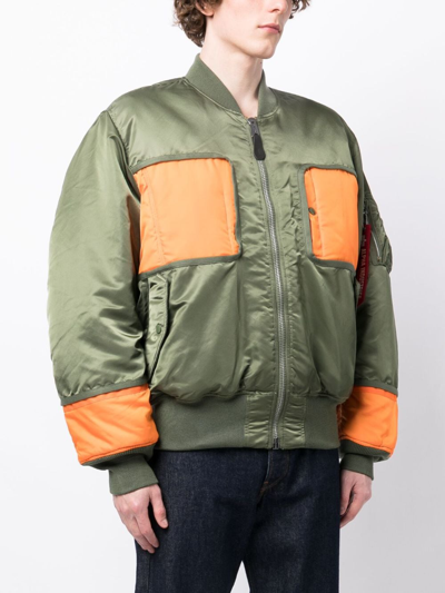 Junya Watanabe Colour-block Panelled Bomber Jacket In Green