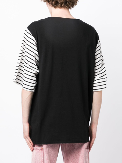 Shop Undercover Logo-patch Striped Cotton T-shirt In Black