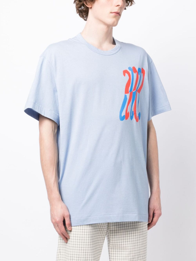 Shop Comme Des Garçons Homme Deux Graphic-print Cotton-jersey T-shirt In Blue