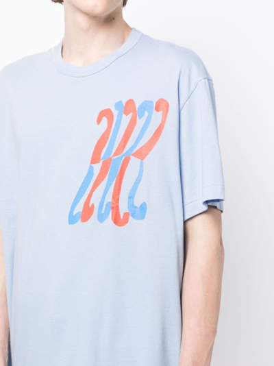 Shop Comme Des Garçons Homme Deux Graphic-print Cotton-jersey T-shirt In Blue