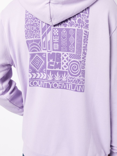 Shop Marcelo Burlon County Of Milan Graphic-print Cotton Hoodie In Purple