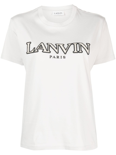 Shop Lanvin Embroidered Logo T-shirt In Grey