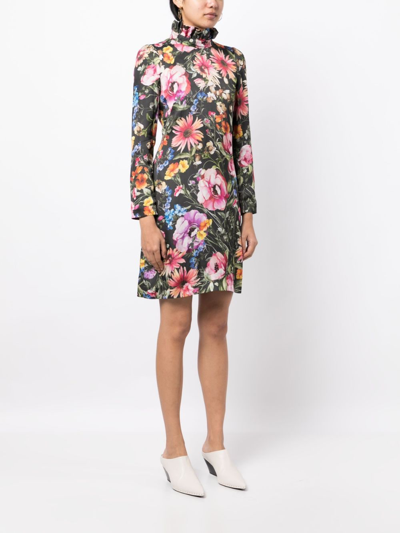 Shop Jane Romeo Floral-print Shift Minidress In Black