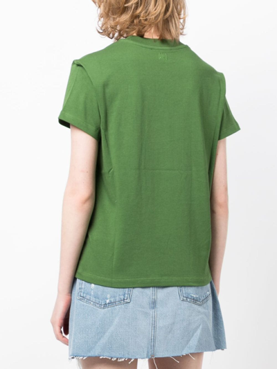 Shop Ami Alexandre Mattiussi Embroidered-logo Cotton T-shirt In Green