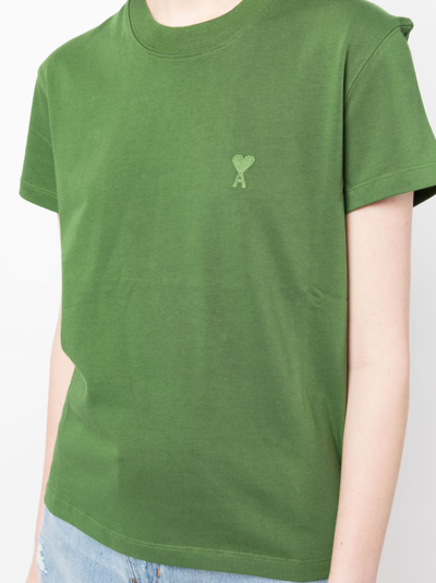 Shop Ami Alexandre Mattiussi Embroidered-logo Cotton T-shirt In Green