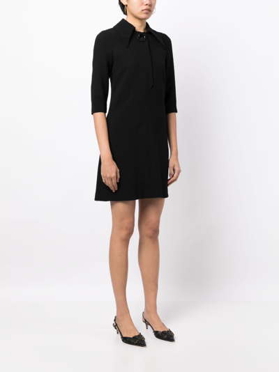 Shop Jane Rue Pointed-collar Wool Minidress In Black