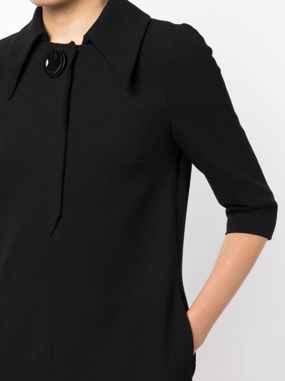 Shop Jane Rue Pointed-collar Wool Minidress In Black