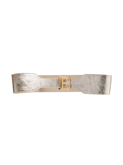 Shop Balmain Metallic Leather Belt In Gold