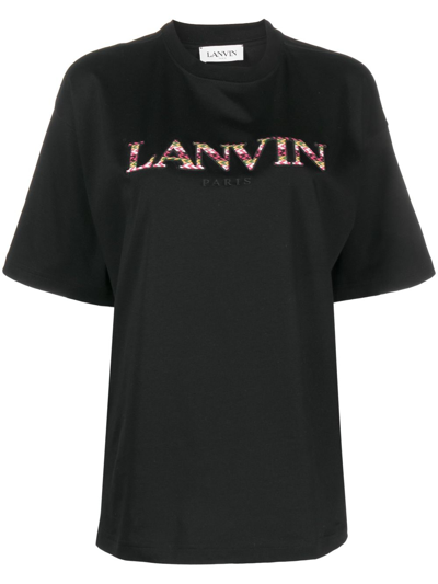 Shop Lanvin Embroidered-logo T-shirt In Black