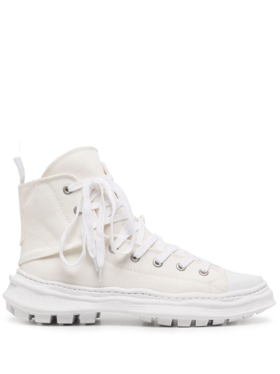 Shop Yohji Yamamoto Zip-up High-top Sneakers In White