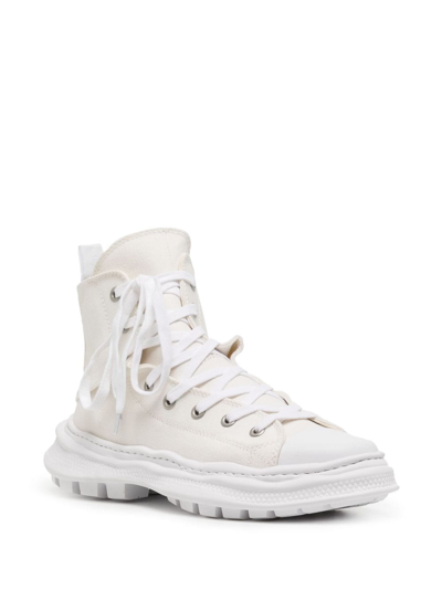 Shop Yohji Yamamoto Zip-up High-top Sneakers In White