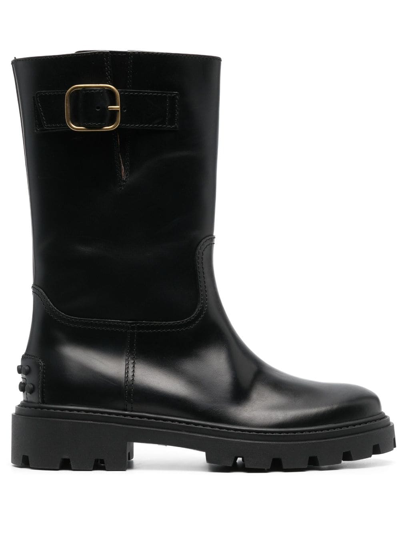 Shop Tod's Buckle-detail Leather Boots In Black