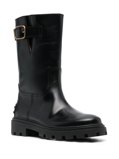 Shop Tod's Buckle-detail Leather Boots In Black