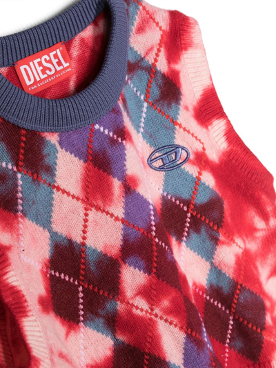 Shop Diesel Diamond-pattern Bleached Top In Red
