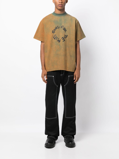 Shop Song For The Mute Logo-print Distressed T-shirt In Brown