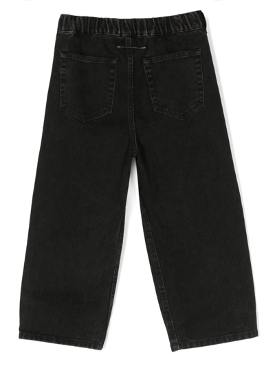 Shop Mm6 Maison Margiela Crystal-embellished Wide-leg Jeans In Black