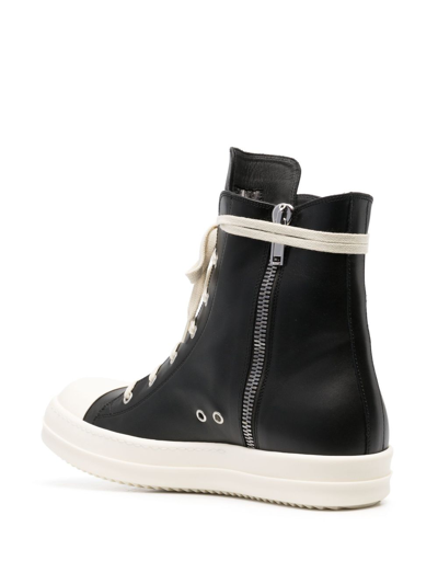 Shop Rick Owens Leather High-top Sneakers In Black
