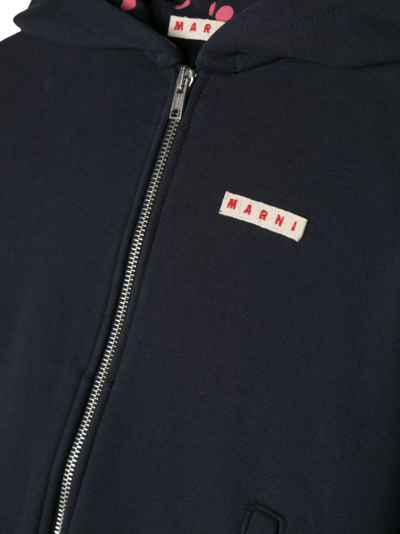 Shop Marni Polka-dot Hooded Zip-up Jacket In Blue
