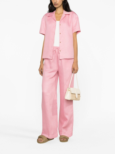 Shop Asceno Prague Short-sleeve Linen Shirt In Pink