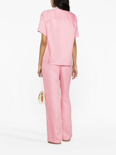 Shop Asceno Prague Short-sleeve Linen Shirt In Pink