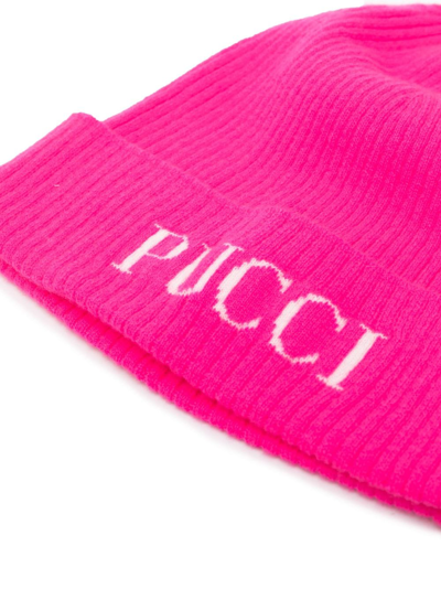 Shop Pucci Junior Logo-intarsia Knitted Beanie In Pink