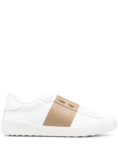 Shop Valentino Open Contrasting-band Leather Sneakers In White