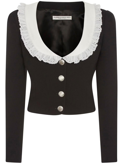 Shop Alessandra Rich Bouclé Tweed Jacket With Collar In Black