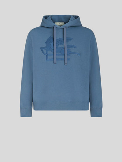 Shop Etro Cotton Sweatshirt With Hood In Blue