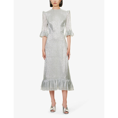 Shop The Vampire's Wife Falconetti Metallic-thread Silk-blend Midi Dress In Silver