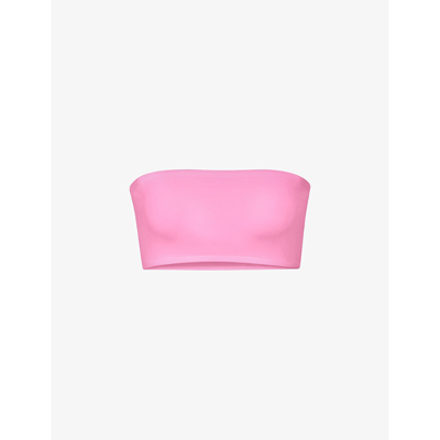 Shop Skims Womens Light Pink Bandeau Slim-fit Recycled Stretch-nylon Bikini Top