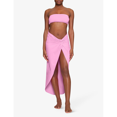 Shop Skims Womens Light Pink Bandeau Slim-fit Recycled Stretch-nylon Bikini Top